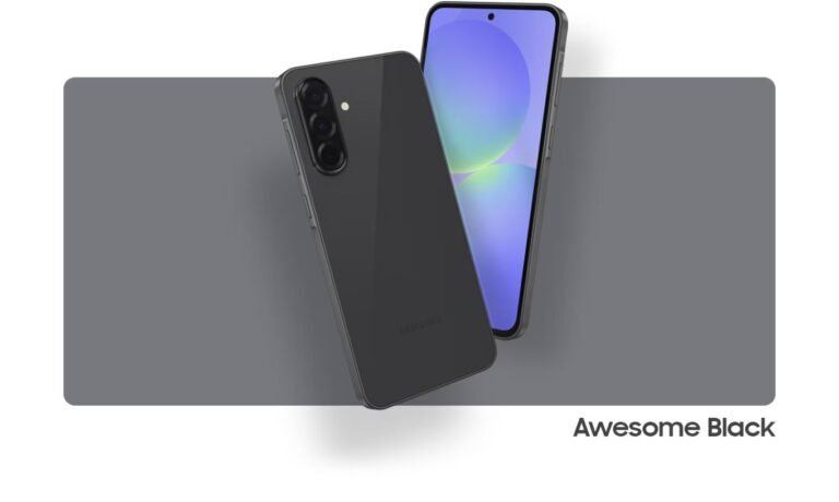 Samsung Galaxy A36 5G in Awesome Black, front and rear view